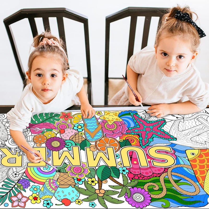 Dvbonike Jumbo Mandala Coloring Poster Giant Summer Color-in Paper Poster DIY Drawing Blank Doodle Art Banner 55.1 x 23.6 inch Tablecloth Wall Decoration, Home School Activity Party Supplies for Kids - Image 4